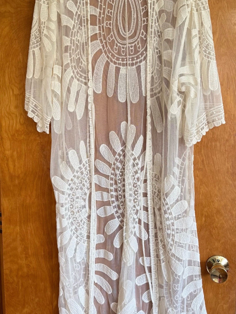 Sheer Embroidered White Lace Kimono Cover-Up